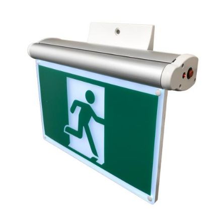 Picture of LED Edge-Lit Running Man Exit Sign, 3.5W Super Bright with Battery backup Combo, 120/347V