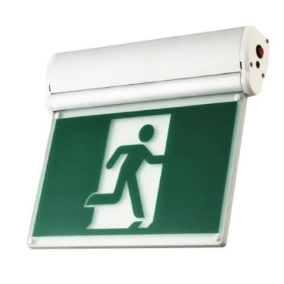Picture of LED Edge-Lit Running Man Exit Sign, 3.5W Super Bright with Battery backup Combo, 120/347V