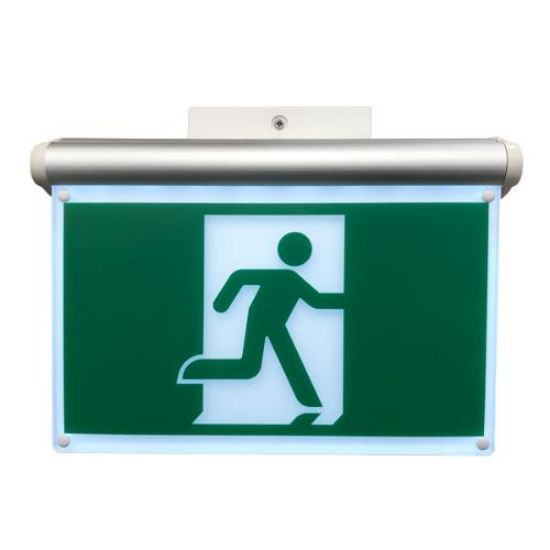 Picture of LED Edge-Lit Running Man Exit Sign, 3.5W Super Bright with Battery backup Combo, 120/347V