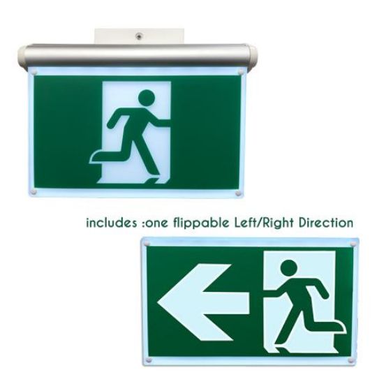 Picture of LED Edge-Lit Running Man Exit Sign, 3.5W Super Bright with Battery backup Combo, 120/347V