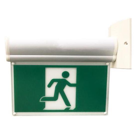 Picture of LED Edge-Lit Running Man Exit Sign, 3.5W Super Bright with Battery backup Combo, 120/347V