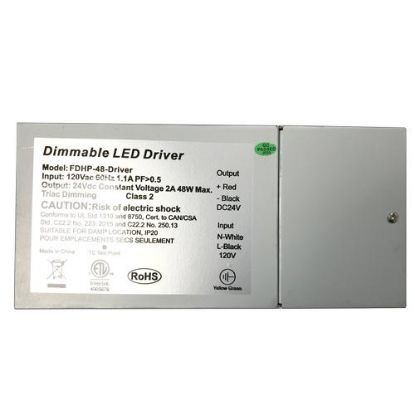 Picture of LED Driver, 48 watts, 24VDC, Constant Voltage, Max 2A,  Triac Dimming, Class 2, 120V