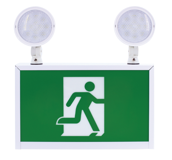 Picture of LED Running Man Exit Sign, Metal Case, with Battery backup Combo and Emergency Lighting, 1 watts each head, 120/347V