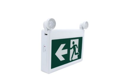 Picture of LED Running Man Exit Sign, Round Heads with Battery backup Combo and Emergency Lighting, 2 heads, 3 watts each head, emergency duration ≥2 Hours, 120-347V