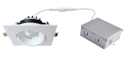 Picture of 4'' Recessed Gimbal Downlight, 12 watts, 984lms, Pre-select 5 CCT, Triac Dimming, 120V, White, Square, Wet Location