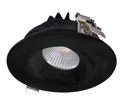 Picture of 4'' Recessed Gimbal Downlight, 12 watts, 800 lms, CRI 90+, Pre-select 5 CCT, Triac Dimming, 120V, Black, Round, Wet Location