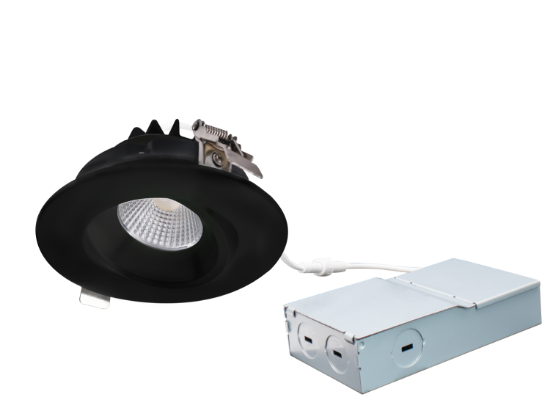Picture of 4'' Recessed Gimbal Downlight, 12 watts, 800 lms, CRI 90+, Pre-select 5 CCT, Triac Dimming, 120V, Black, Round, Wet Location