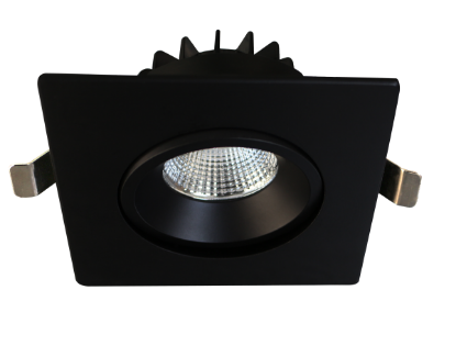 Picture of 4'' Recessed Gimbal Downlight, 12 watts, 800 lms, CRI 90+, Pre-select 5 CCT, Triac Dimming, 120V, Black, Square, Wet Location