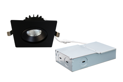 Picture of 4'' Recessed Gimbal Downlight, 12 watts, 800 lms, CRI 90+, Pre-select 5 CCT, Triac Dimming, 120V, Black, Square, Wet Location