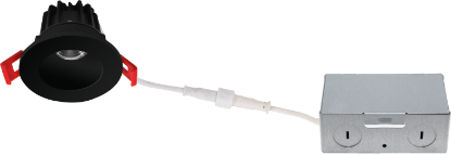 Picture of 2'' Recessed Downlight, 8 watts, 660 lms, CRI 90+, Pre-select 5 CCT, Triac Dimming, 120V, Black, Round, Wet Location