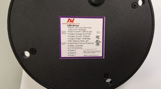 Picture of LED Driver, 100 watts, Output 22-37V DC & 2.7A, Dimming 10-100%, Wet Location, IP 65 Rated, 120-277Vac