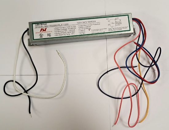 Picture of LED Driver, 60 watts (1200), with 12VDC, 30-48V DC, Dimming 0-10V, Max. 1.2A, Damp Location, 120-347V